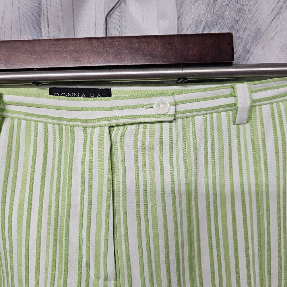 Donna Rae Pants Green Stripes Crop Cuff Casual Summer Straight 12 - Picture 5 of 14